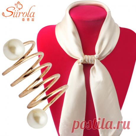 Бесплатная доставка! Женское модное украшение 2015 стильные позолоченные спиралевидные броши с жемчугом, ювелирные изделия для украшения шелковых шарфов, пряжки на шарф купить на AliExpress