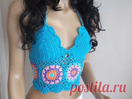 Turquoise Sexy crochet tank top-bustier-crochet от myknittingworld МАГАЗИН