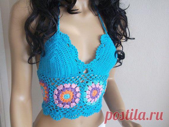 Turquoise Sexy crochet tank top-bustier-crochet от myknittingworld МАГАЗИН