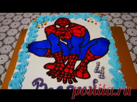 МК по детскому торту ЧЕЛОВЕК ПАУК торт для мальчика Украшение тортов шоколадом гель декором кремом