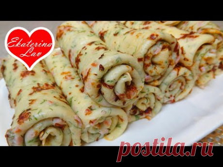 БЛИНЫ С СЫРОМ, ВЕТЧИНОЙ и УКРОПОМ! Закусочные блинчики на молоке! Сырные блины! Масленица!