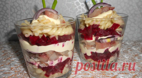 Салат с фузилли, селёдкой и свеклой, пошаговый рецепт с фото