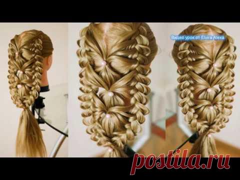 Коса в смешанной технике  Причёска на выпускной   Коса с бусинами на резиночках  Техника трёх кос