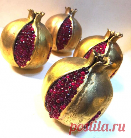Garnet Pomegranates - Brass and plated in 18kt gold - www.ArabellaJewelry.com $225 each