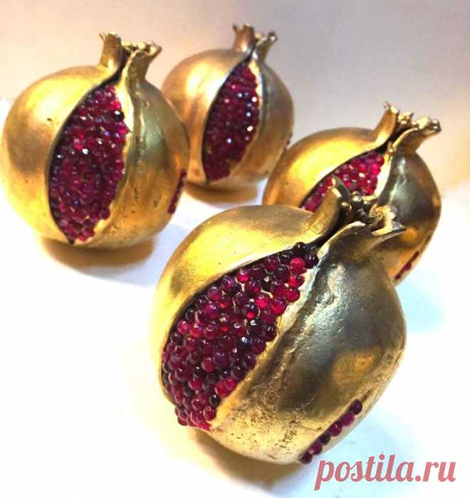 Garnet Pomegranates - Brass and plated in 18kt gold - www.ArabellaJewelry.com $225 each