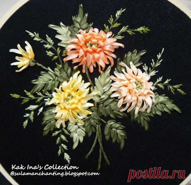 Идеи по применению вышивки атласными лентами.