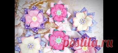 Простые бантики резинки канзаши из лент / hair clips ribbon kanzashi DIY
