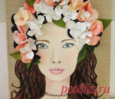 Original Flower Girl Mixed Media Collage. Brown от MidorisMyMuse