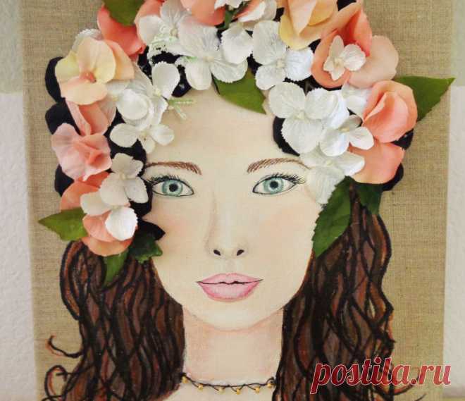 Original Flower Girl Mixed Media Collage. Brown от MidorisMyMuse