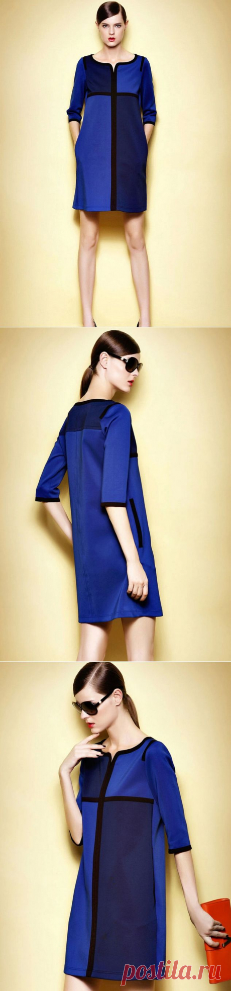 Blue Quarter Sleeve Loose Straight Dress -SheIn(Sheinside)