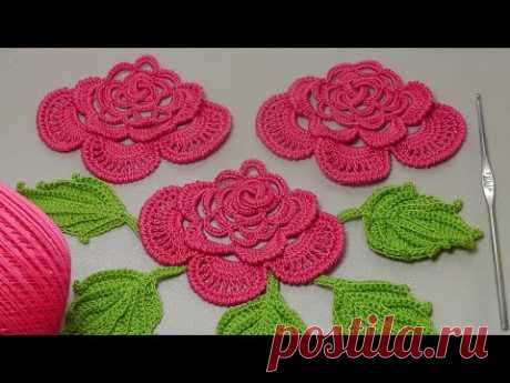 Вязание РОЗЫ для ирландского кружева. Вязание на бурдоне. Rose Crochet - YouTube