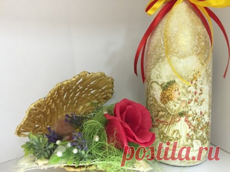ШКОЛА  ДЕКУПАЖА  Татьяны Шелиповой: ДЕКУПАЖ БУТЫЛКИ / DECOUPAGE  TUTORIAL/ 剪纸