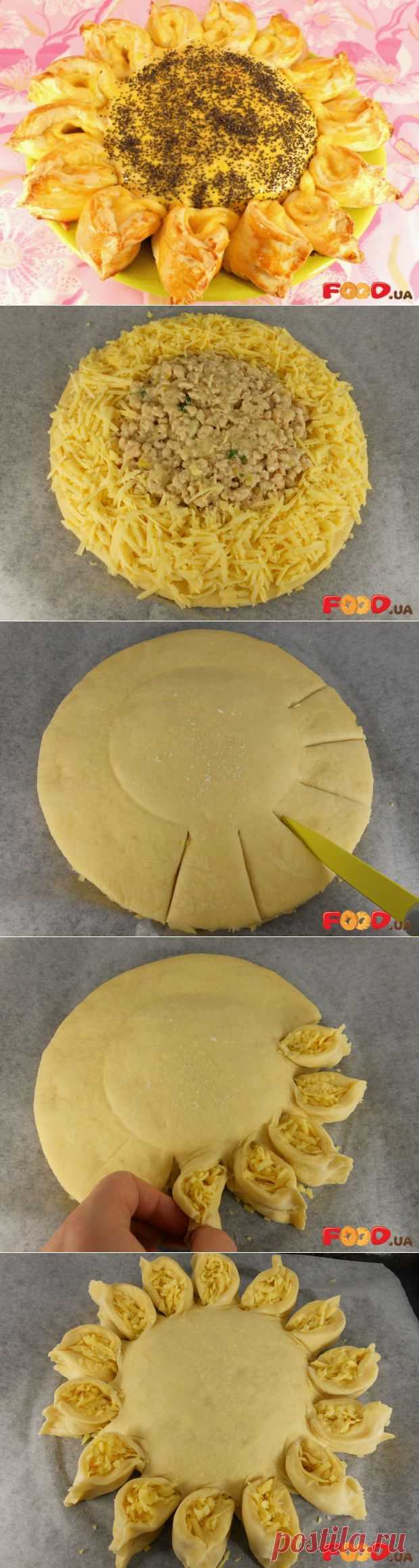 обалдено красивый пирог с мясом и сыром "Подсолнух"