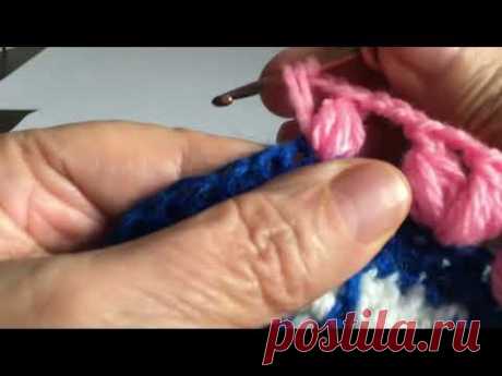 Сердечки из пышных столбиков мотив для коврика Курсы вязания крючком