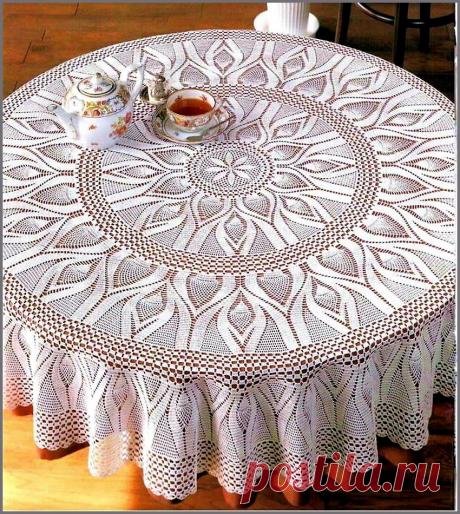Красивая кружевная скатерть - Эфария Нежная,изысканная кружевная скатерть связанная крючком. Схема вязания источник