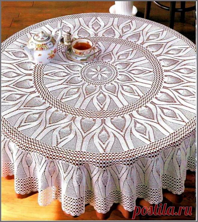 Красивая кружевная скатерть - Эфария Нежная,изысканная кружевная скатерть связанная крючком. Схема вязания источник