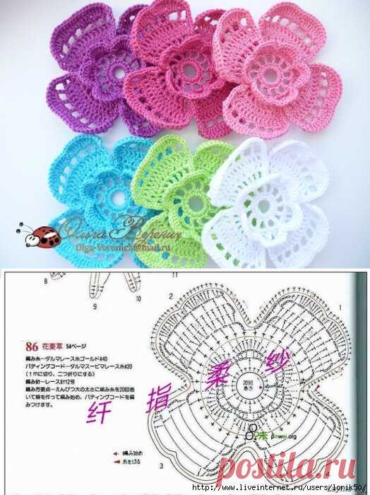 20 схем крючком: вяжем цветочные украшения к весне! | Факультет рукоделия | Дзен
