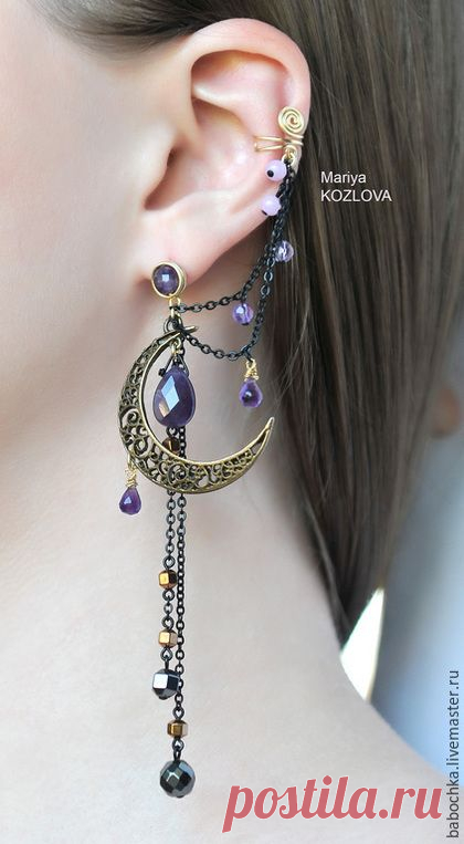 Сказочные серьги "Аметистовая Луна с золотым оттенком" - fairy tale - сиреневый