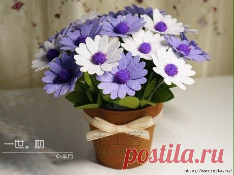 Горшочек с ромашками из фетра