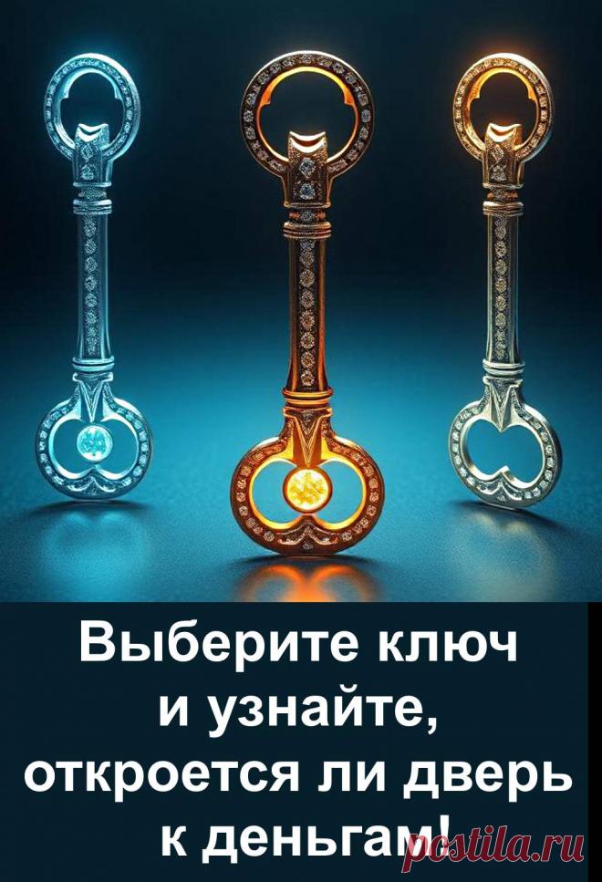 Ключи издавна считались символом силы, защиты и доступа к тайным знаниям. Они способны подсказать человеку, какая дорога перед ним открыта. Перед вами необычный тест, который поможет понять, ждёт ли вас денежная удача. Сделайте свой выбор интуитивно и прочитайте, какое послание несёт ваш ключ. Судьба подскажет, откроется ли дверь к деньгам именно для вас, и каким образом это может произойти.