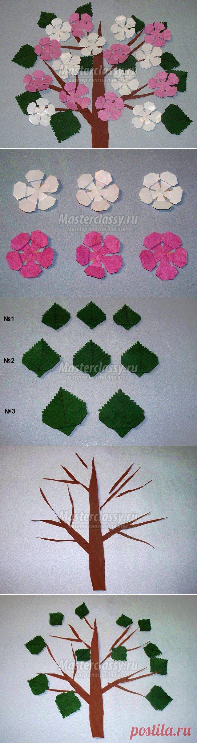 Аппликация оригами. Цветущее дерево.