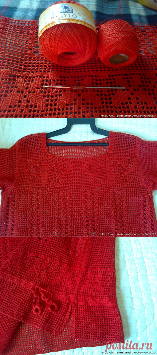 Красная туника- филейное вязание!
