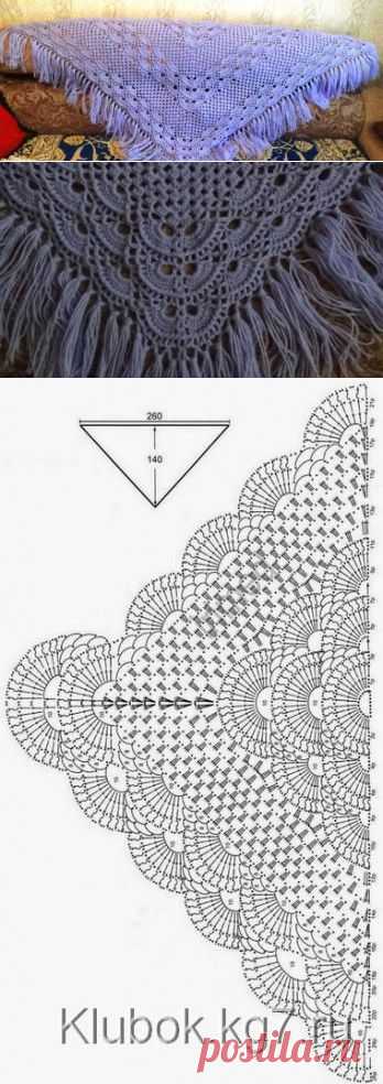 Шаль с веерным узором | Вязание крючком и спицами