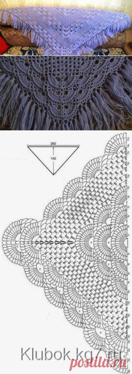 Шаль с веерным узором | Вязание крючком и спицами