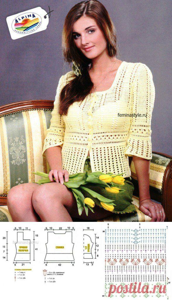 Ажурный жакет желтого цвета связанный крючком / Рукоделие / Домоводство / Женские секреты / Женский стиль