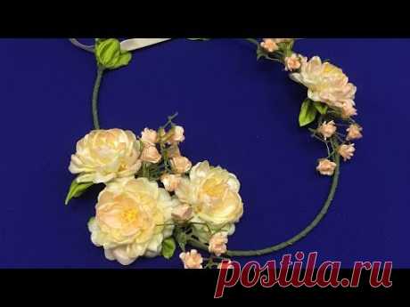 Ribbon flowers.Hair crown/Corona con flores/Веночек с цветами из лент 2.5см