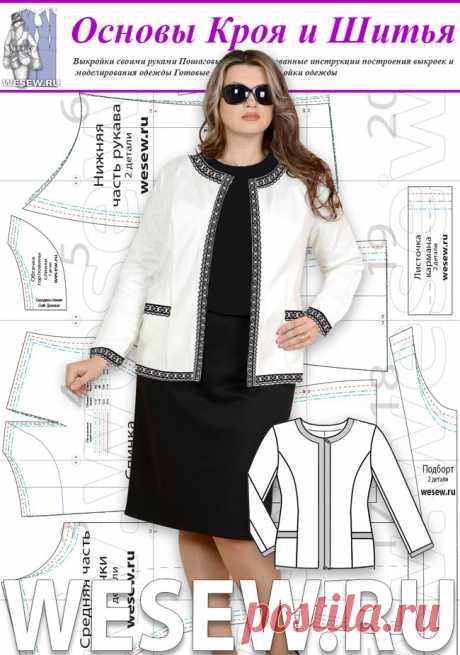 Готовая выкройка жакета в стиле Шанель для полных в четырех размерах