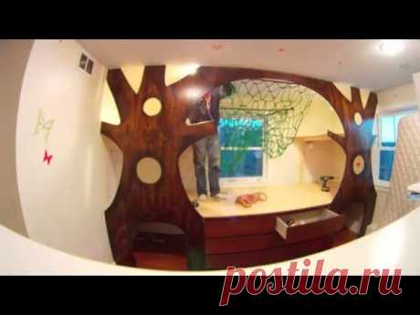DIY Kid's Indoor Treehouse Bedroom Makeover Time Lapse on a budget w/ a hammock