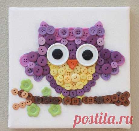 Необычные совушки из пуговиц
