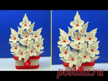 Как сделать джутовый цветок с вазой / джутовое искусство и ремесло / дизайн украшения джутового ремесла
