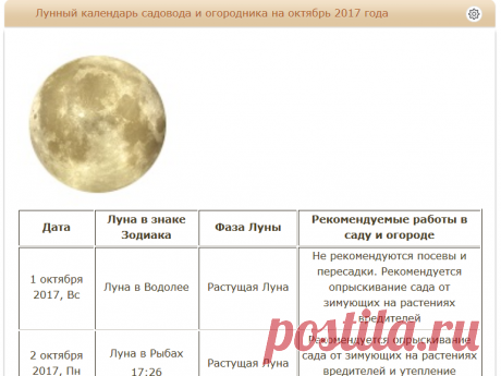 Лунный календарь садовода и огородника на октябрь 2017 года