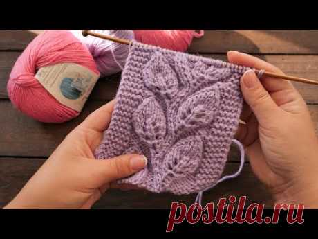 Узор «Лоза из листьев» спицами 🌿 «Vine leaves» knitting pattern