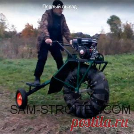 Самодельный вездеход из мотоблока Довольно оригинальный вездеход с двигателем от мотоблока, построил умелец Михаил. Далее фото и описание конструкции самодельного транспортного средства