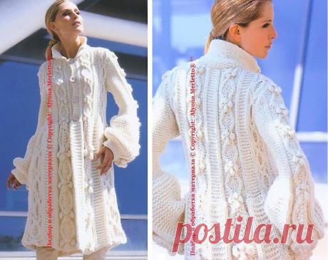 Обворожительное белое пальто спицами ...от Phildar (Франция) ...с полным переводом