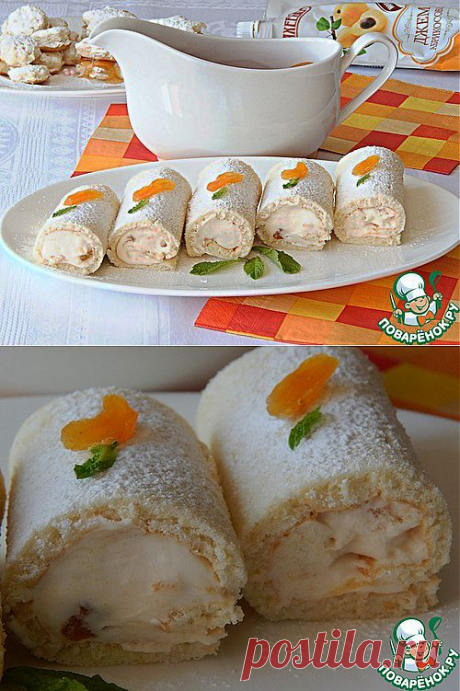 Рулетики со взбитыми сливками и абрикосовым джемом - кулинарный рецепт