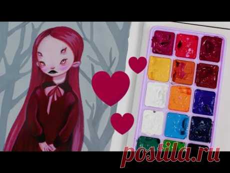 ❤ ДЕВОЧКА-ПРИЗРАК❤ с розовыми волосами ГУАШЬ