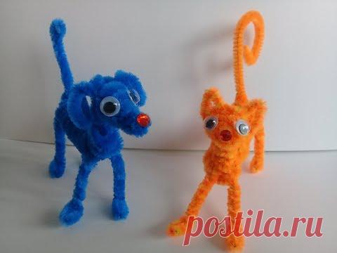 Котик и собачка из пушистой проволоки