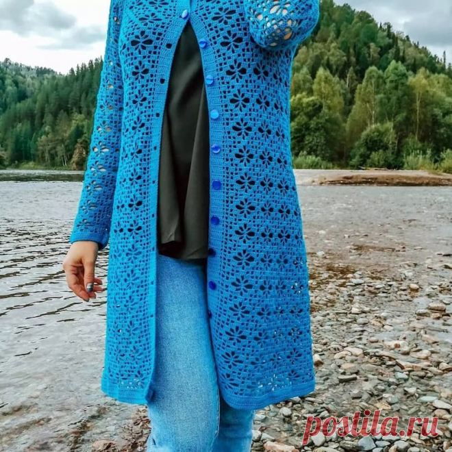 Ажурный летний кардиган на пуговицах крючком - KNITTLY.ART
