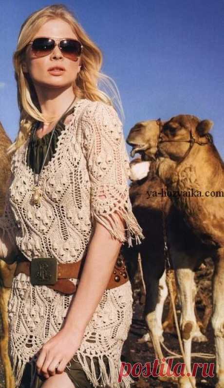 Туника в стиле "бохо" спицами описание. Вязание в стиле бохо схемы