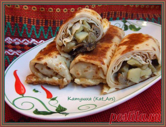 Блинчики фаршированные грибами и картофелем