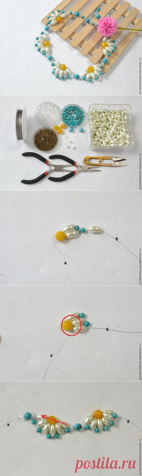 Плетем летнее ожерелье с цветами - Ярмарка Мастеров - ручная работа, handmade