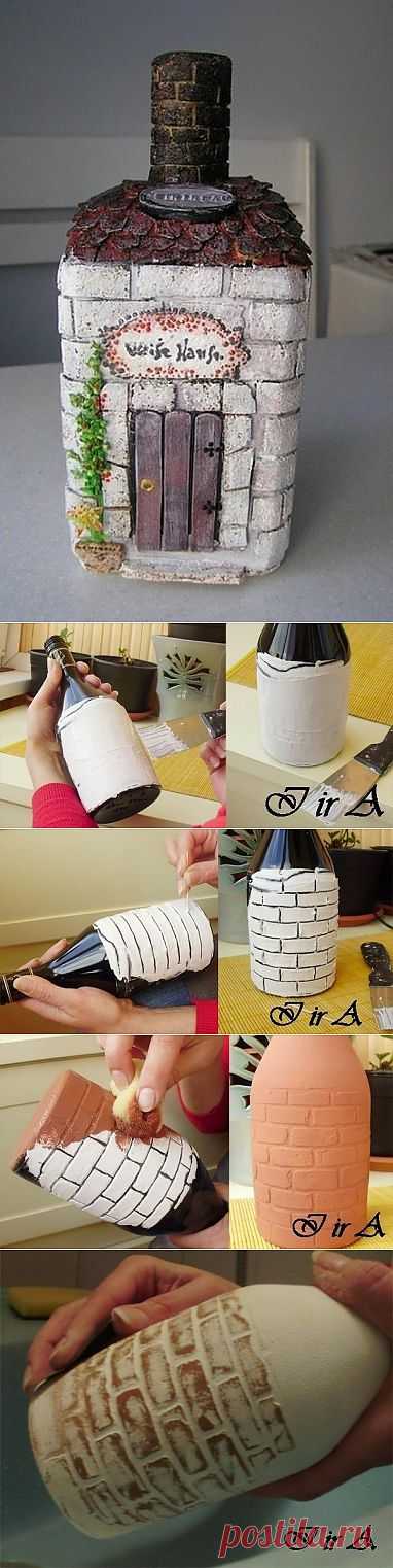 Имитация кирпичной кладки на бутылках
