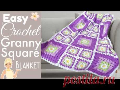 Как связать одеяло Daisy Granny Square крючком ЛЕГКИМ способом!