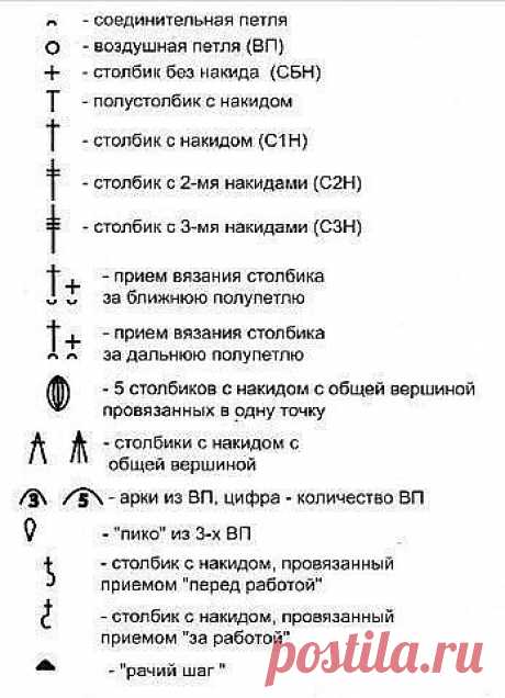 УСЛОВНЫЕ ОБОЗНАЧЕНИЯ ПРИ ВЯЗАНИИ КРЮЧКОМ