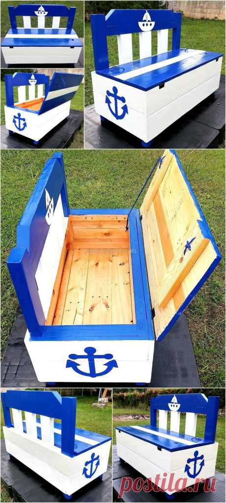 Wood Pallets Made Toy Chest Cum Bench | Pallet Ideas