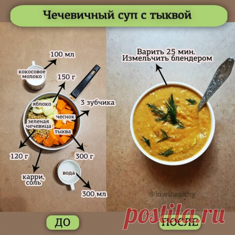 Тыквенный суп с чечевицей

Способ приготовления: Тыкву и яблоки очистить, крупно нарезать, чеснок разрезать пополам, поместить в кастрюлю,добавить чечевицу залить водой, довести до кипения. Как чечевица и овощи станут мягкими, добавить кокосовое молоко, довести до кипения и снять с огня. Пробить погружным блендером до однородности и подавать.

Приятного аппетита!